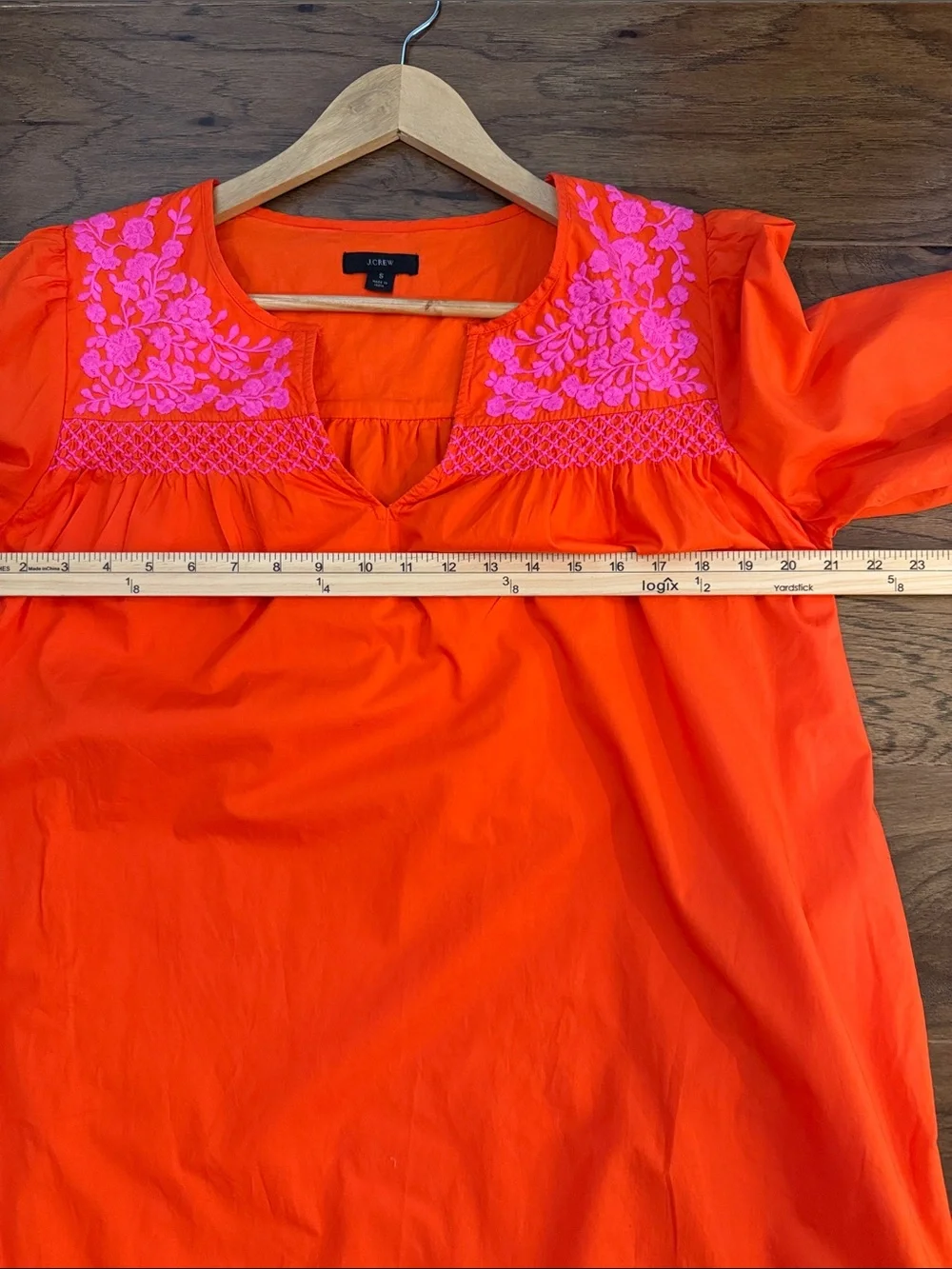 J.Crew Leda Embroidered Oversized S Popover Ruffle Dress Orange Pink